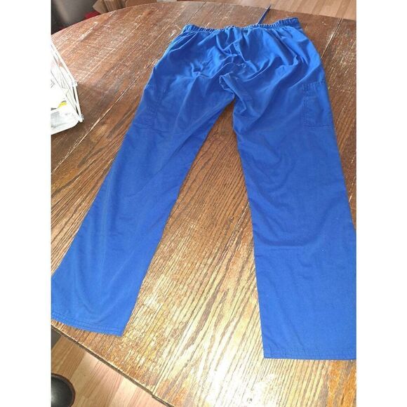 Medium Scrub Star Blue Elastic Waist Drawstring Scrub Pants w Pockets Nurse Tech - Picture 2 of 2
